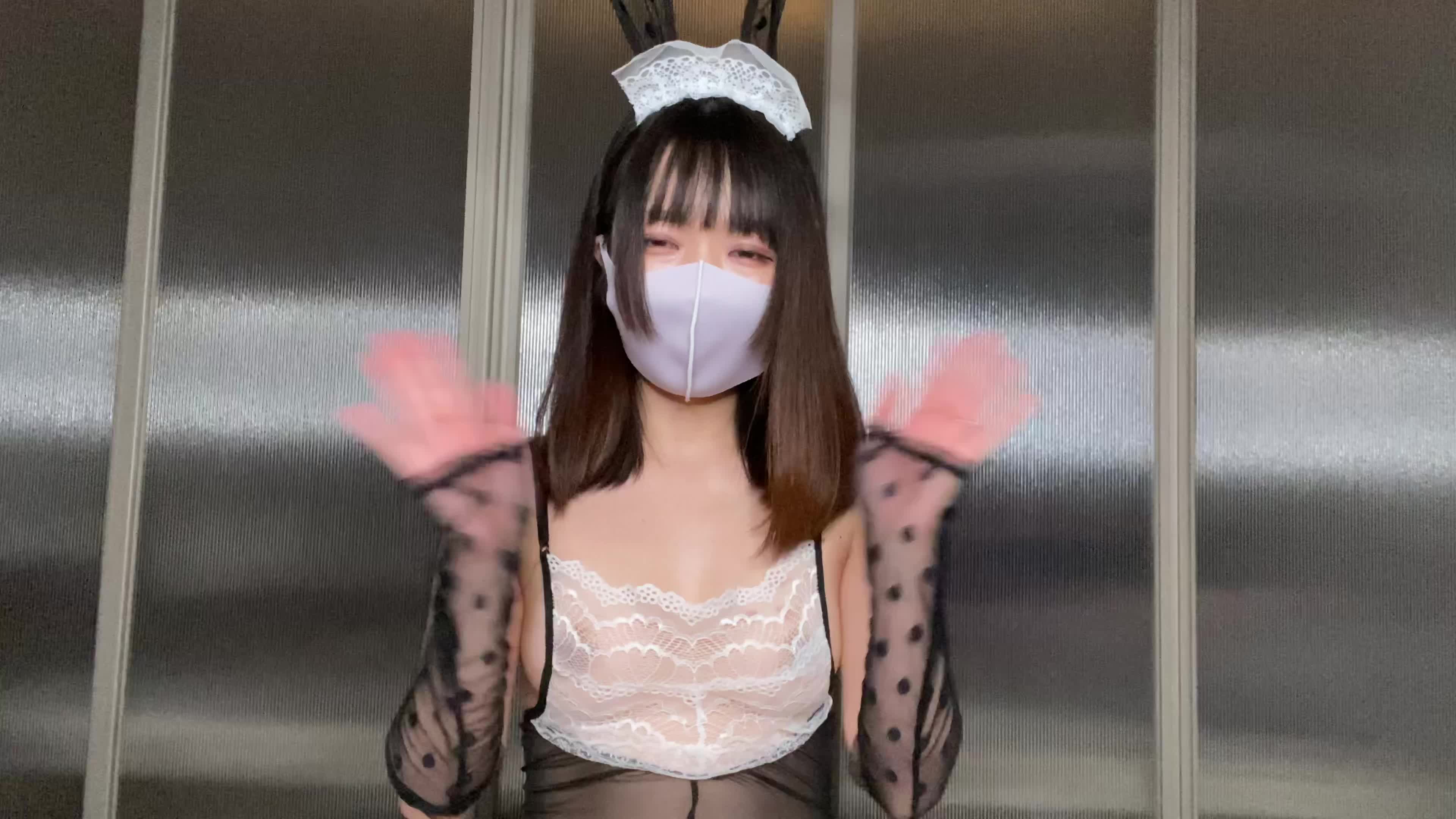 Japanese bunny fucks her pussy with a dildo on cam